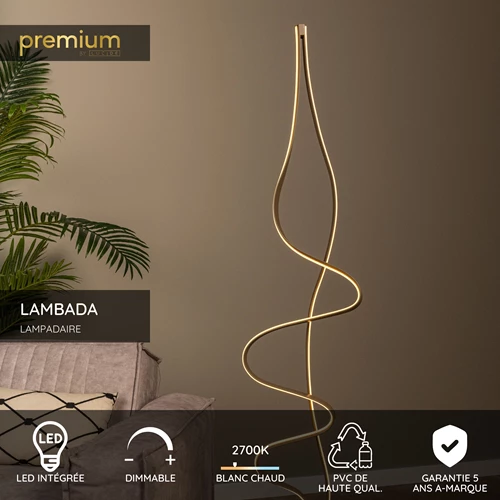 Lucide LAMBADA - Lampadaire - LED Dim. - 1x38W 2700K - Or Mat / Laiton - Premium - USP